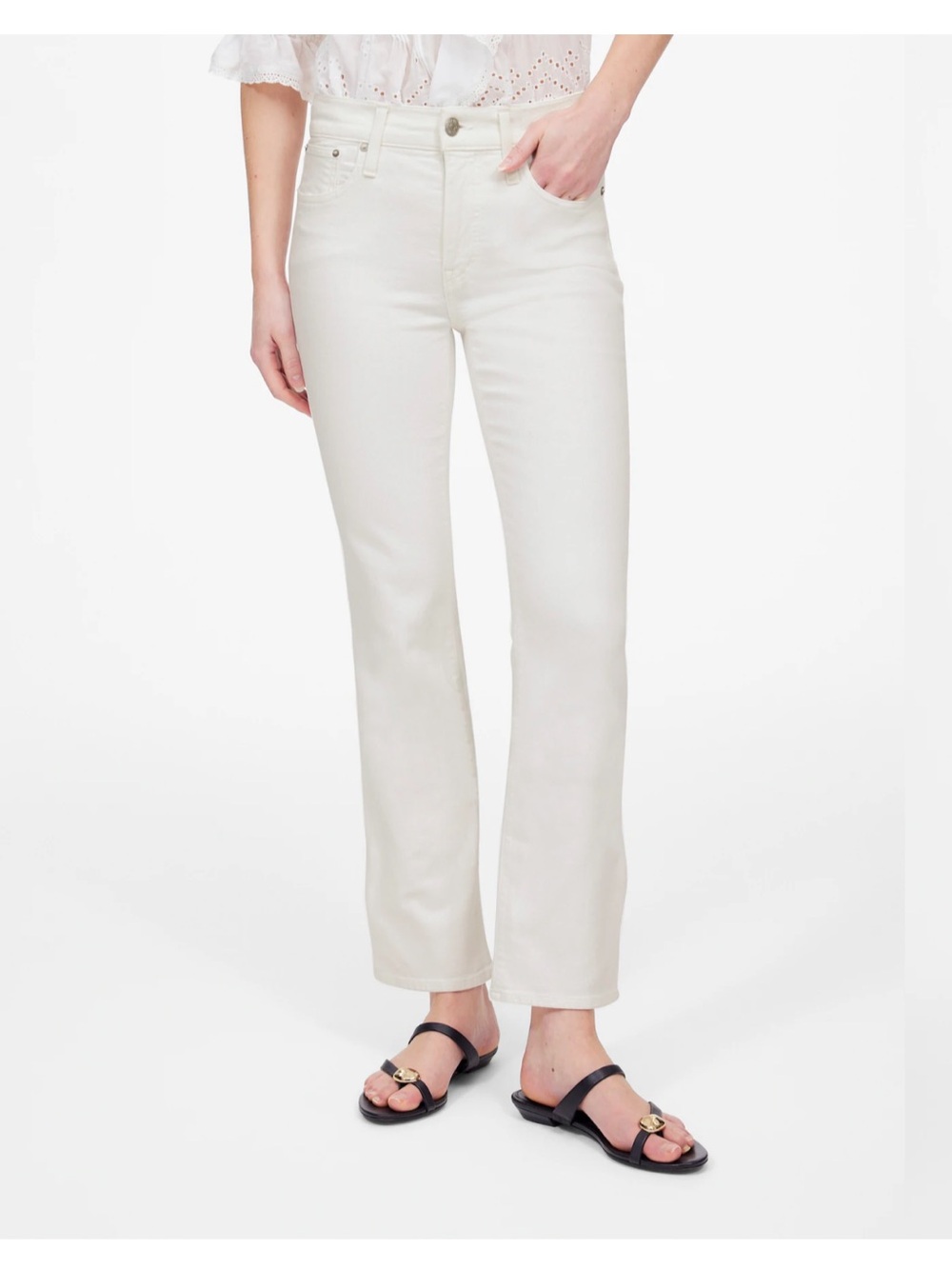 Madewell Women's Mid-Rise Kick Out Leg Ankle Length Jeans Jeans in White Size 27